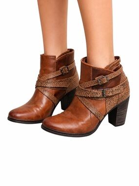 Miz Mooz Verona Collection Leather Ankle Booties Brown Buckle Heels EU 37
